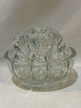 Vintage Clear Glass Flower Frog Reims France 9 Stem Holes